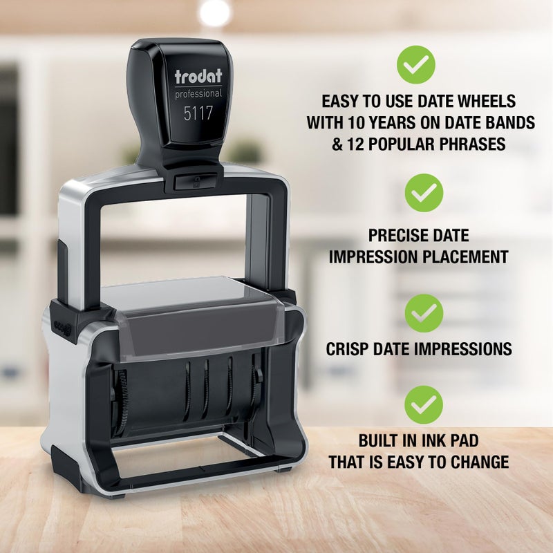 Trodat Professional 5117 12-Message Stamp, Dater, Self Inking, 2-1/4" x 3/8", Black - Image 2